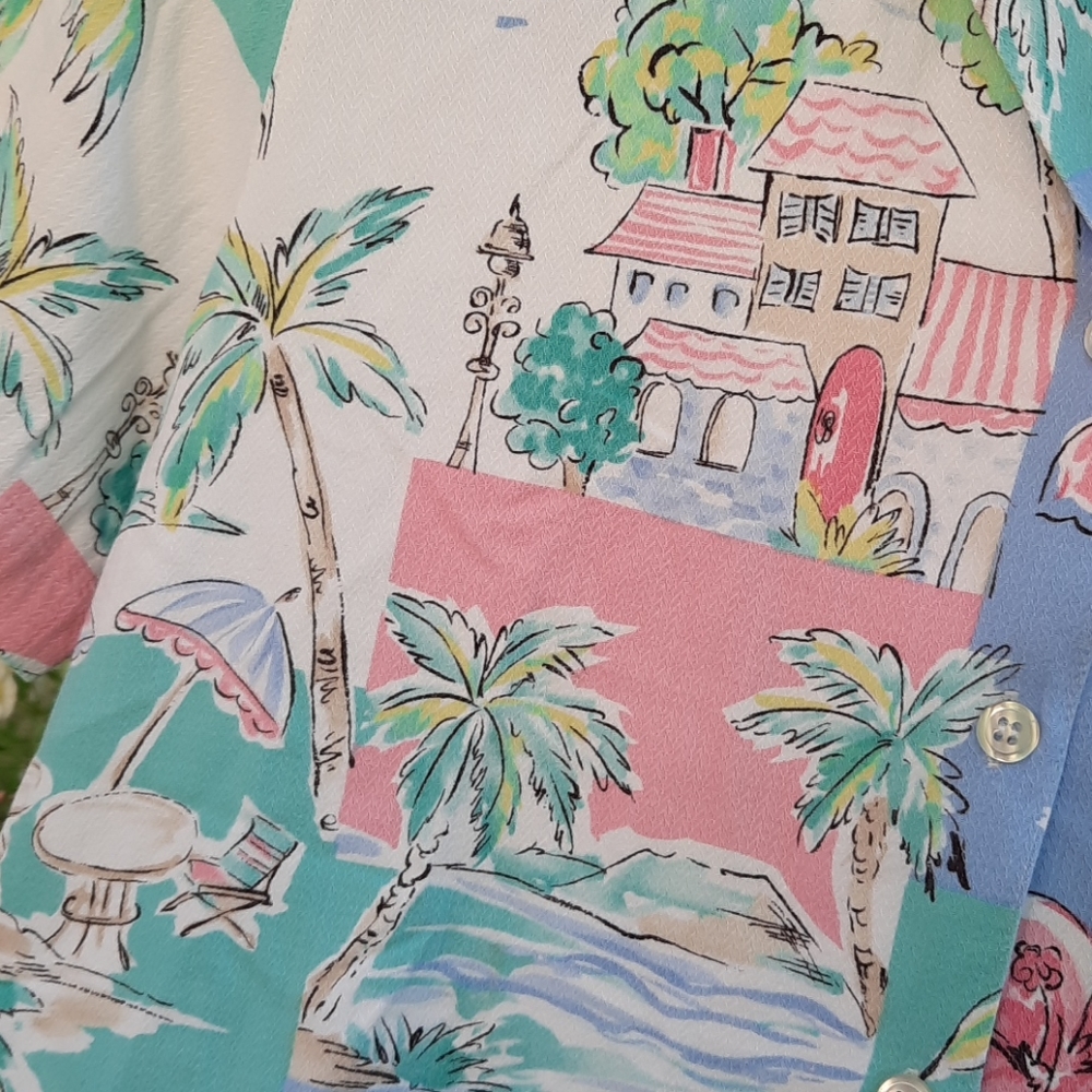Alfred Dunner Pastel Beach scene Button up shirt - Picture 4 of 6